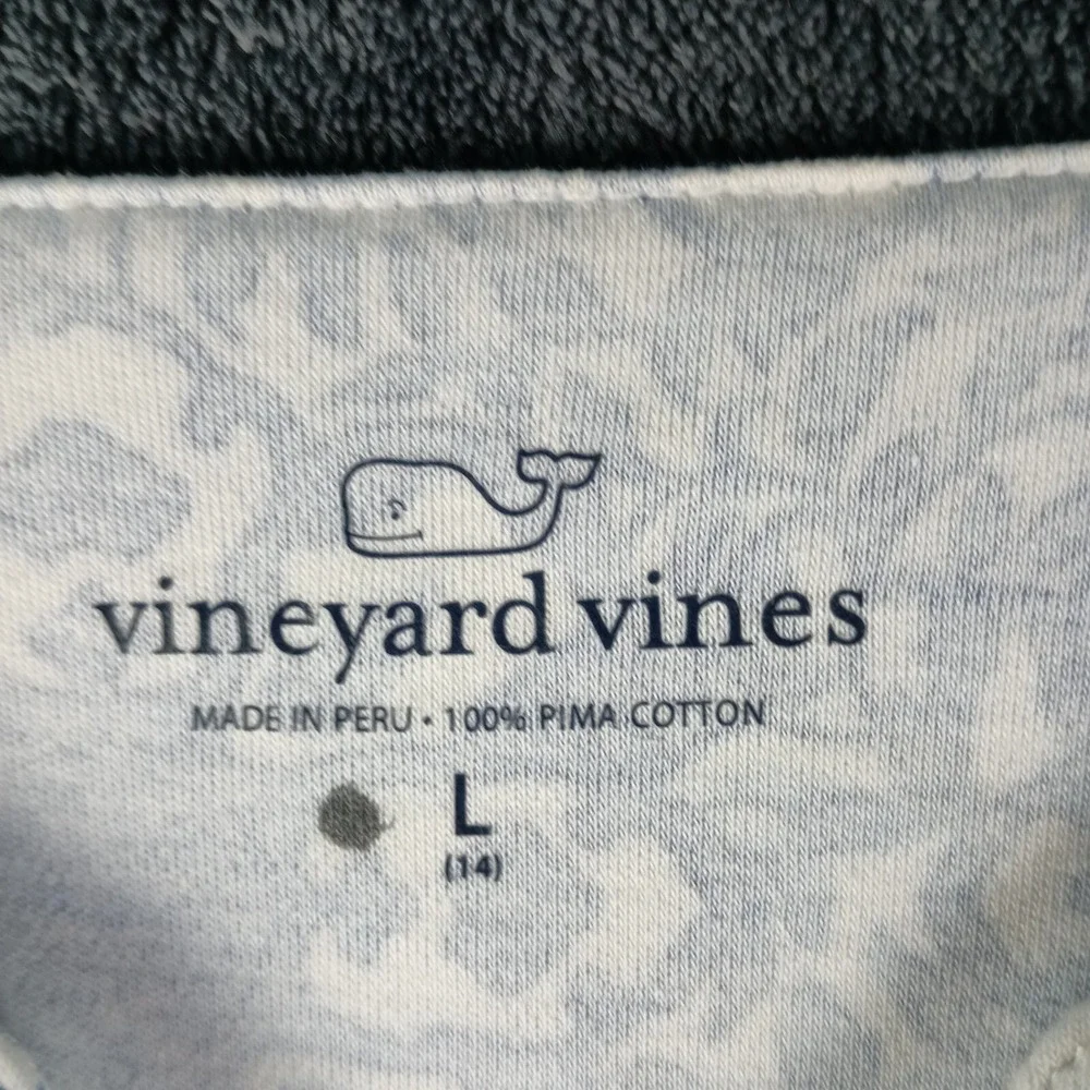 Vineyard Vines Shift Dress Girls L 12 14 Blue White Printed Sleeveless Preppy